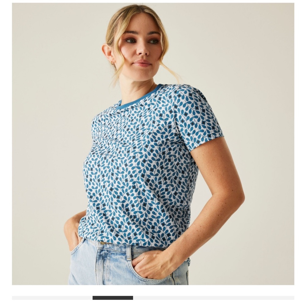Orla Kiely Regatta Jasmine Flower Blue Tee, US Size 12, NWT